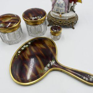 Antique faux tortoiseshell dressing table set hand